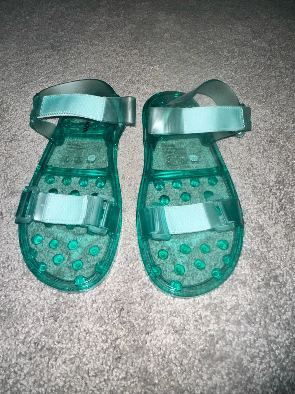 Fashion Nova Aqua Teal Jelly Adjustable Ankle Strap Sandals Size 11